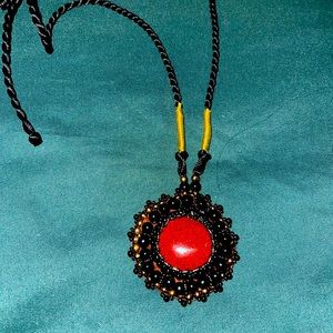 Women’s brown stone necklace - jewellery with black beads